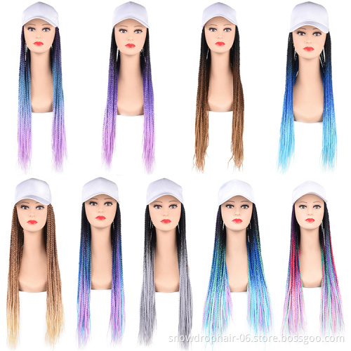 Hat Wig with 24 Inch High Temperature Fiber Box Braids Full Density Braids Extension Multifunctional Baseball Cap Wig